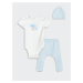 LC Waikiki Baby Boy Printed Crew Neck Body Pants and Beanie 3-Piece Set