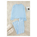 Trendyol Blue 100% Cotton Striped Knitted Pajama Set