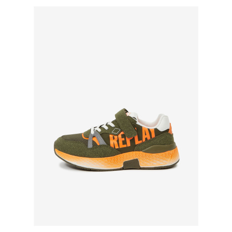 Orange-green children's sneakers with details in suede Replay - Girls