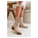 Openwork ankle boots with a flat heel made of eco-suede fastened with a zipper Beige Sevana