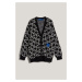 Sveter Karl Lagerfeld Jeans Klj Monogram Jacquard Cardigan Black White Aop