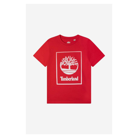 Detské bavlnené tričko Timberland Short Sleeves Tee-shirt červená farba, s potlačou