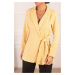 armonika Women's Yellow Herringbone Patterned Stamped Jacket with Tie Sides