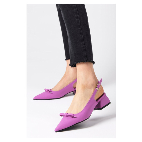 Mio Gusto Lynn Purple Women's Short Heeled Shoes with Open Back Matte Satin Fabric.