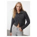 Trendyol Anthracite Crop Boucle Knit Cardigan