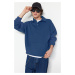 Trendyol Basic Indigo Oversize/Wide Cut Shirt Collar Pocket Fleece Thick Sweatshirt