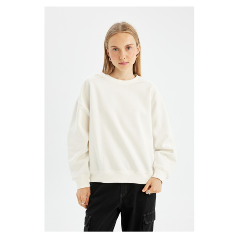 DEFACTO White Cool Oversize Wide Pattern Crew Neck Thick Basic Plain Sweatshirt