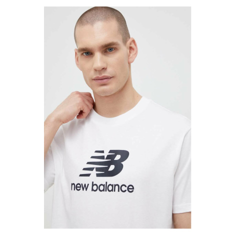 Bavlnené tričko New Balance MT31541WT-1WT, biela farba, vzorované