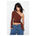 Trendyol Brown Slim One-Sleeve Tie Detailed Stretch Knitted Blouse