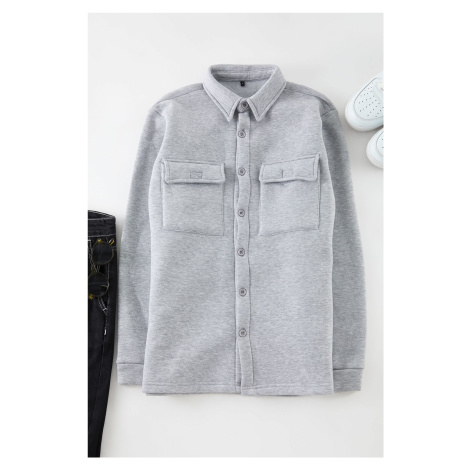 Trendyol Gray Regular/Normal Cut Shirt with Collar Flap Pockets and Inside Fleece Shirt