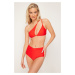 Trendyol Red One-Shoulder Cut Out/Windowed Bikini Top