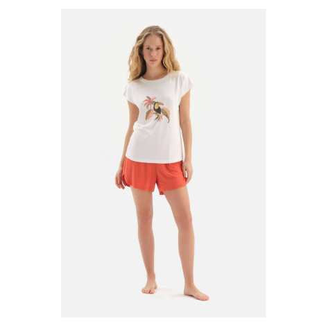 Dagi White Printed Short Sleeve Viscose Shorts Pajamas Set