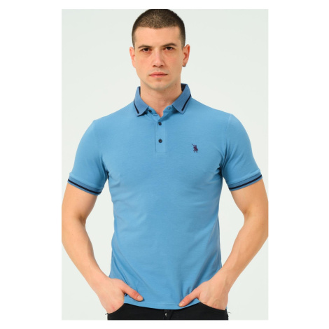 T8586 DEWBERRY MEN'S POLO NECK T-SHIRT-PLAIN INDIGO