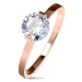 Oceľový zásnubný prsteň medenej farby, okrúhly číry zirkón, lesklé ramená - Veľkosť: 57 mm