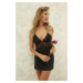 Trendyol Black Lace Detailed Knitted Fancy Nightgown