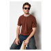 Trendyol Limited Edition Brown Relaxed/Comfortable Cut Knitwear Taped Textured Pique T-Shirt