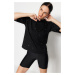 Trendyol Black Stone Detailed Relaxed/Wide Relaxed Cut Crew Neck Knitted T-Shirt