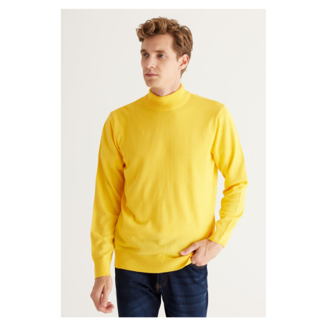 ALTINYILDIZ CLASSICS Men's Yellow Anti-Pilling Standard Fit Normal Cut Half Turtleneck Knitwear 