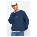 Trendyol Navy Blue Crew Neck Oversize/Wide Cut Polar Fleece Inside Dinosaur Embroidery Sweatshir