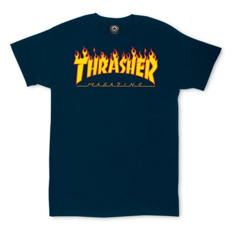 Thrasher Skate Mag Flame Logo Short Sleeve Tee Navy Blue - Pánske - Tričko Thrasher - Modré - 11