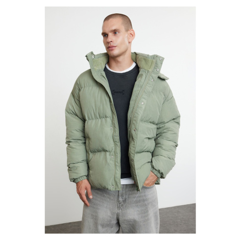 Trendyol Men's Khaki Oversize Fit Hooded Taslan Winter Puffer Coat