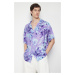 Trendyol Purple Oversize Fit Abstract Printed 100% Viscose Short Sleeve Flowy Summer Shirt