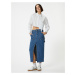 Koton Long Denim Skirt Front Slit Detailed Pocket Cotton