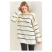 Bianco Lucci Women's Turtleneck Striped Oversize Knitwear Sweater