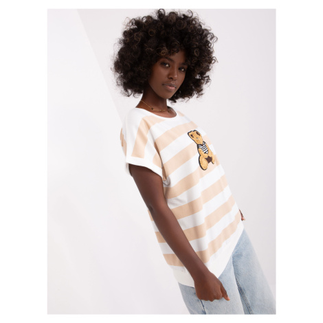 Women's white-beige striped blouse with a teddy bear