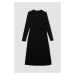 DEFACTO Crew Neck Basic Plain Waist Tie Crepe Long Sleeve Maxi Black Dress