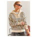 Bianco Lucci Women's Striped Zipper Knitwear Sweater