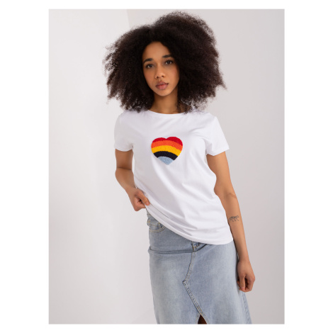 White women's T-shirt with BASIC FEEL GOOD embroidery