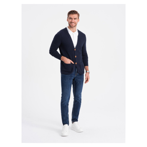 Ombre Men's structured cardigan sweater with pockets - navy blue