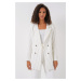 Bigdart Women's White Double Buttoned Striped Blazer Jacket 0699