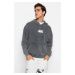 Trendyol Anthracite Oversize/Wide Cut Hooded Faded Effect Back Printed Sweatshirt