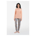 Women's pyjamas Kasali long sleeves, long legs - salmon pink/print