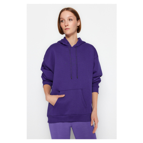 Trendyol Purple Thick Fleece Inside Oversized/Wide Fit With a Hooded Basic Knitted Sweatshirt