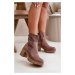 Women's ankle boots with zip eco suede brown Rashmi