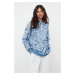 Trendyol Blue Paisley Patterned Diver/Scuba Knitted Oversize Sweatshirt