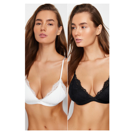 Trendyol Black and White 2-Pack Lace Covered Bralette Knitted Bra