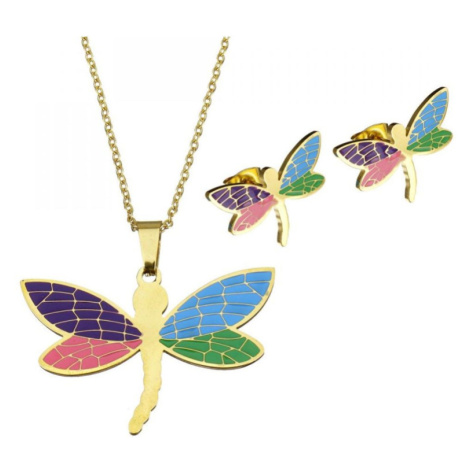 Sada šperkov z ocele Farebná vážka Zlatá