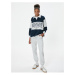 Koton Oversize Sweatshirt College Printed Polo Neck Color Blocked