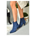 Fox Shoes Women's Navy Blue Suede Low Heel Boots