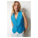 Happiness İstanbul Women's Blue V-Neck Elegant Ayrobin Vest