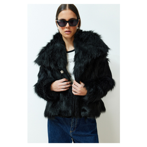 Trendyol Black Oversize Wide Cut Fur Coat