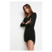 Trendyol Black Slit detailné pletené šaty