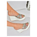 Fox Shoes P572282109 Women's White Stone Detailed Wedge Heels Women's Slippers