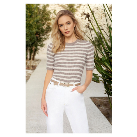 Trendyol Mink Basic Striped Knitwear T-Shirt