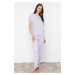 Trendyol Lilac Motto Printed Knitted Pajamas Set