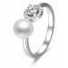 Beneto Otvorený strieborný prsteň so zirkónmi a perlou AGG339 L